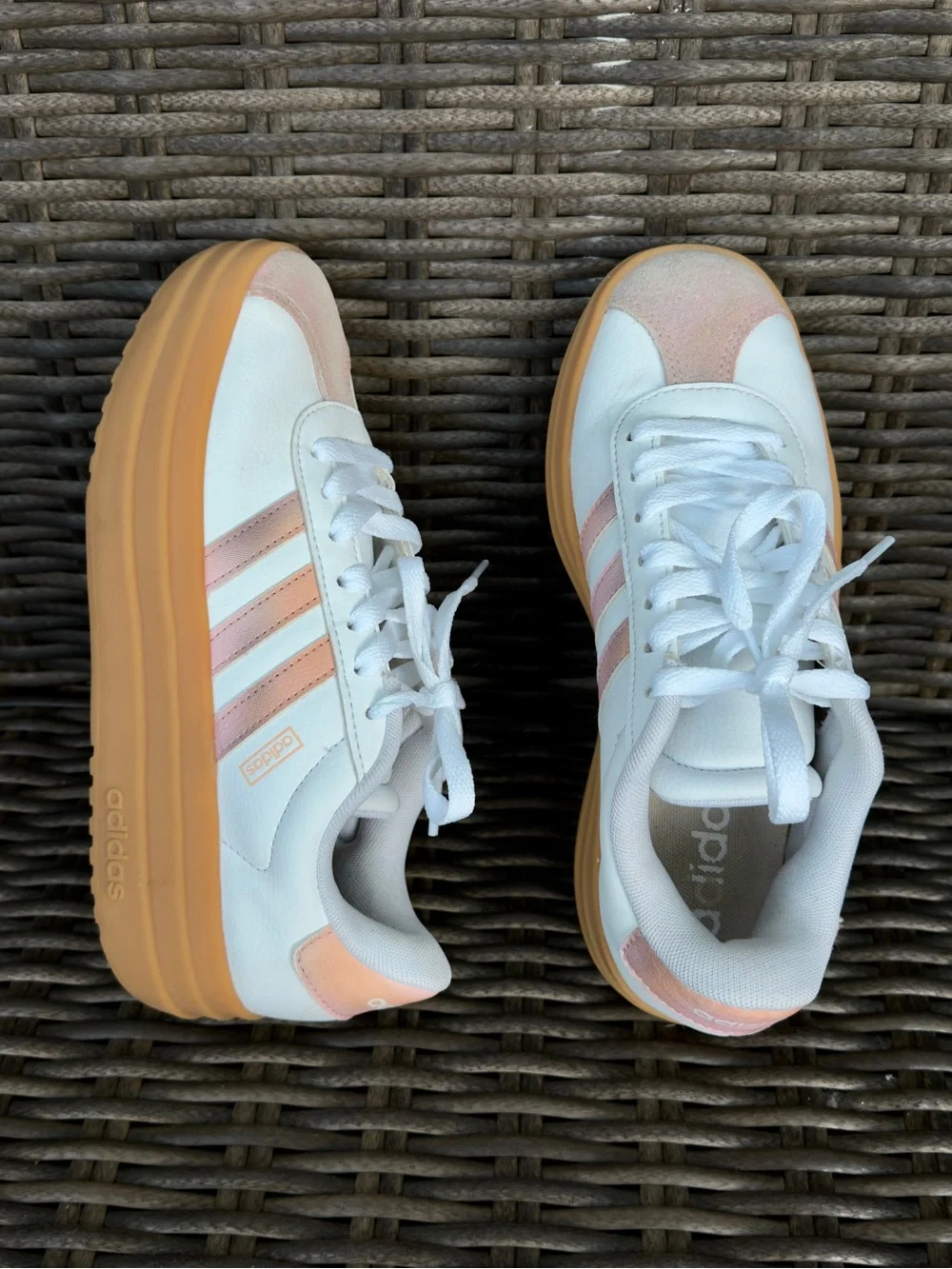 Adidas VL Court Bold J White Iridescent Pink Gum Platform Sneakers Kids Size 4.5